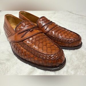 Like NEW! $295 Massimo Emporio Brown Woven Leather Penny Loafers 10